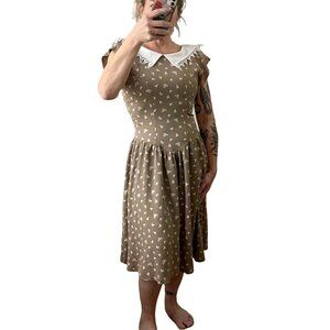 Vintage 1980s Dawn Joy Fashions Brown Pleated Collar Coquette Bow Pattern 7